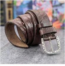 Brass Cowboy Belt Buckle Luxury Men Leather Belt Ceinture Homme Yellow Belts For Men Wide Male Strap Jeans Waist MBT0537