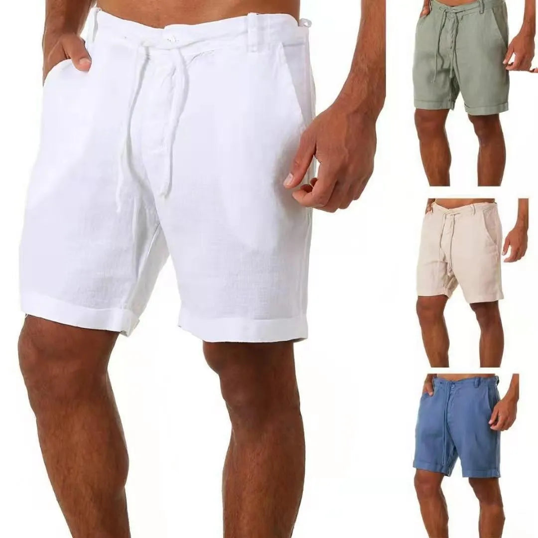 Men's Shorts in Summer New Button Drawstring Fashionable Street Simple Pocket Basic Versatile Casual Five-point Pants