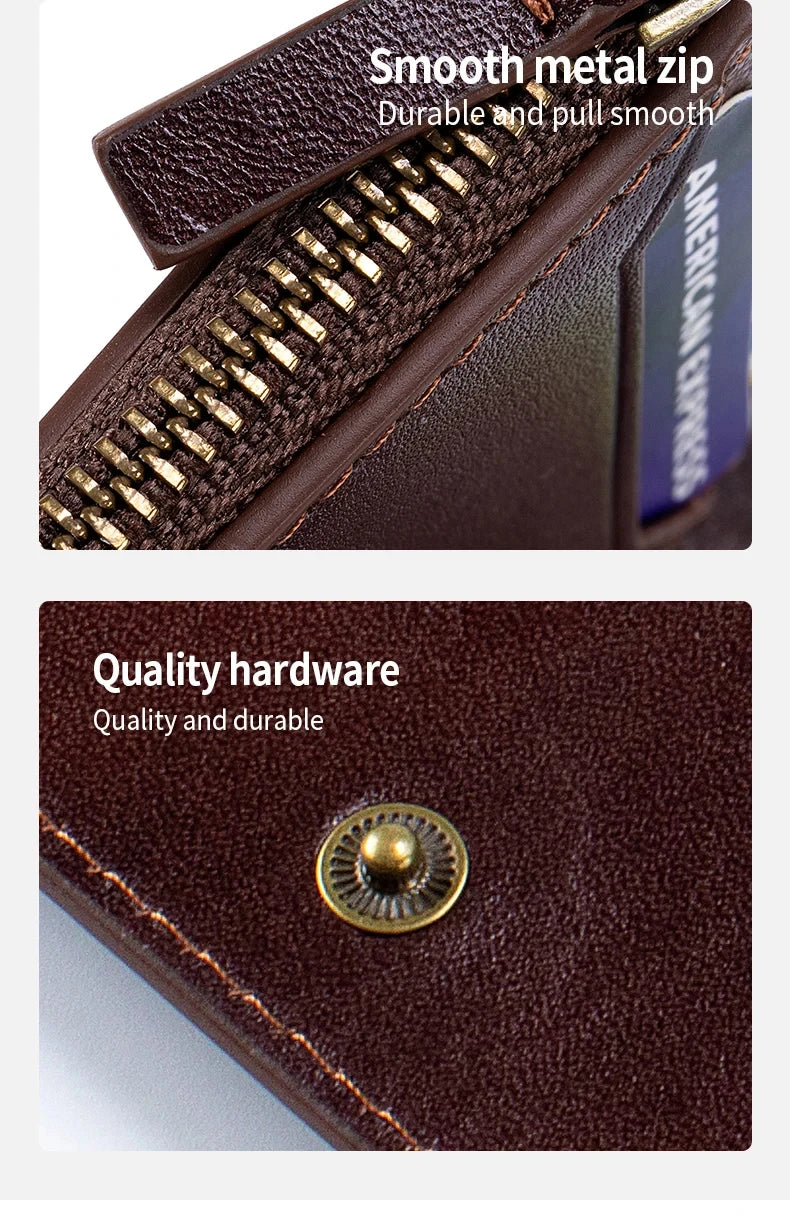 Genuine Leather Wallet For Men RFID Protection High Quality Trifold Short Purse With Coin Pocket Credit Card Slots