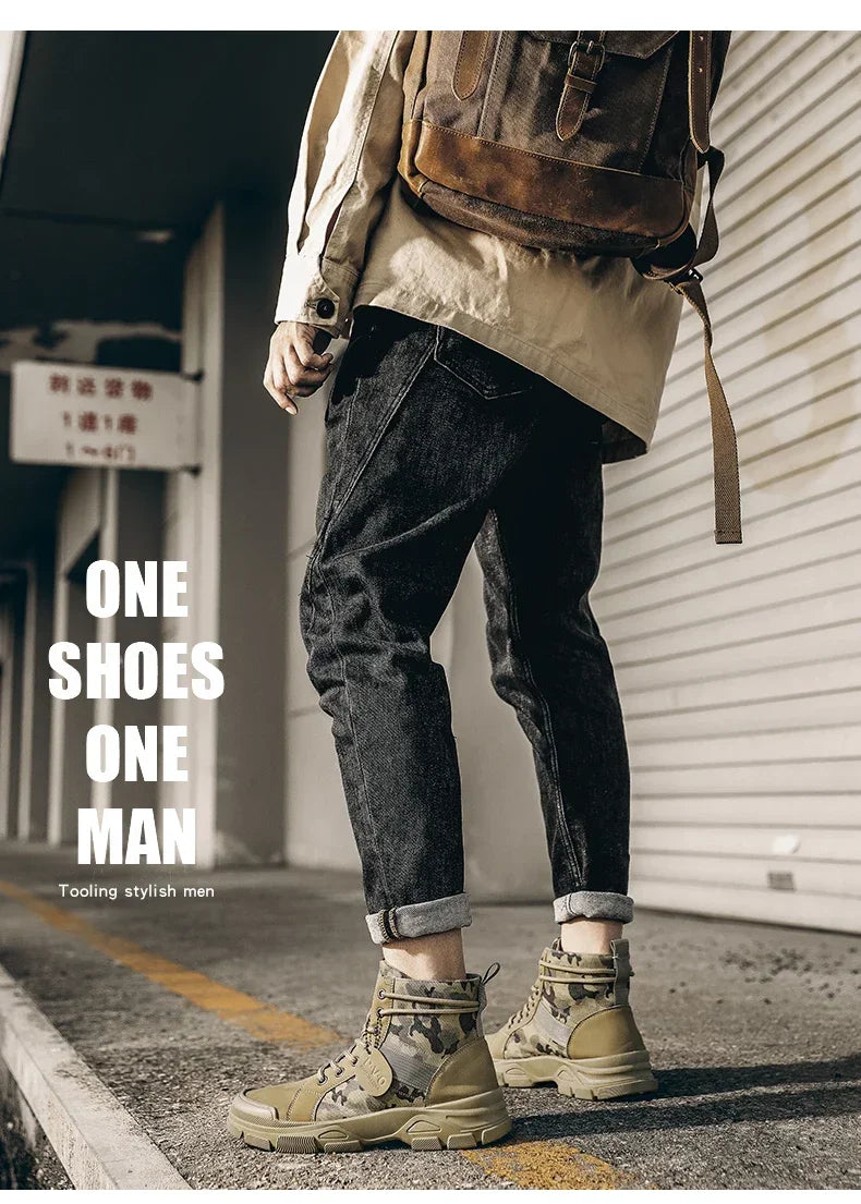 Military Boots for Men Autumn High Top Camouflage Desert Casual Flats Mens Boot Breathable Non Slip Work Shoes Zapatillas Hombre