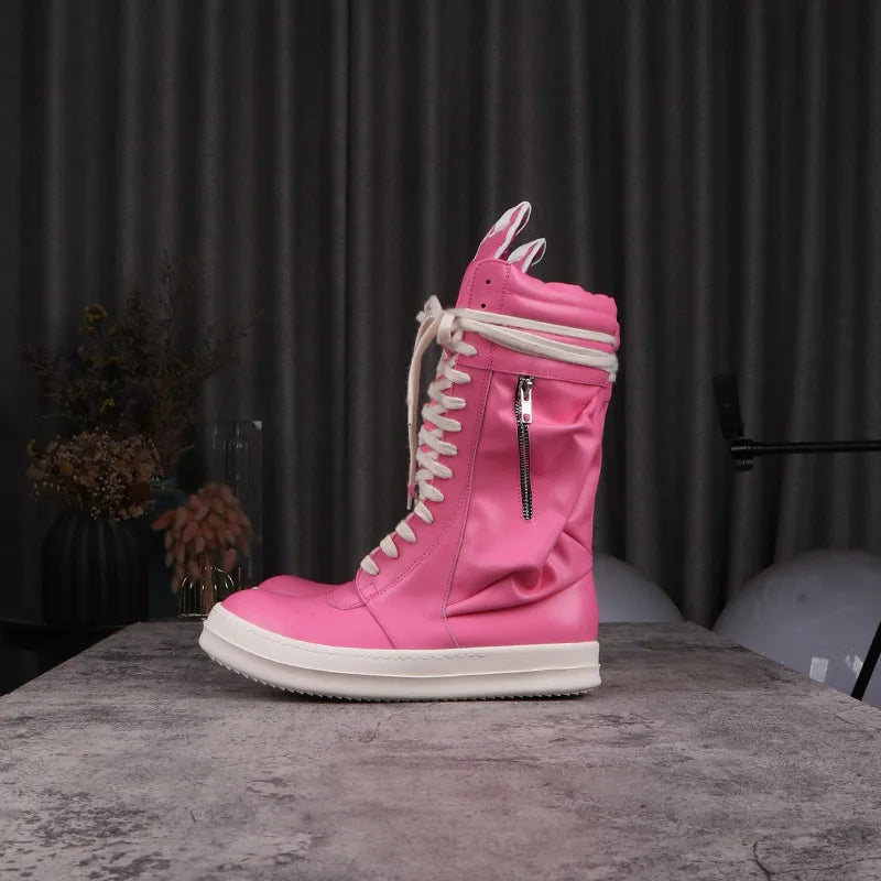 Women's Boots Leather Shoes for Man Motorcycle Boots High-tops Men's Casual Shoes Fashion Black Women's Sneakers