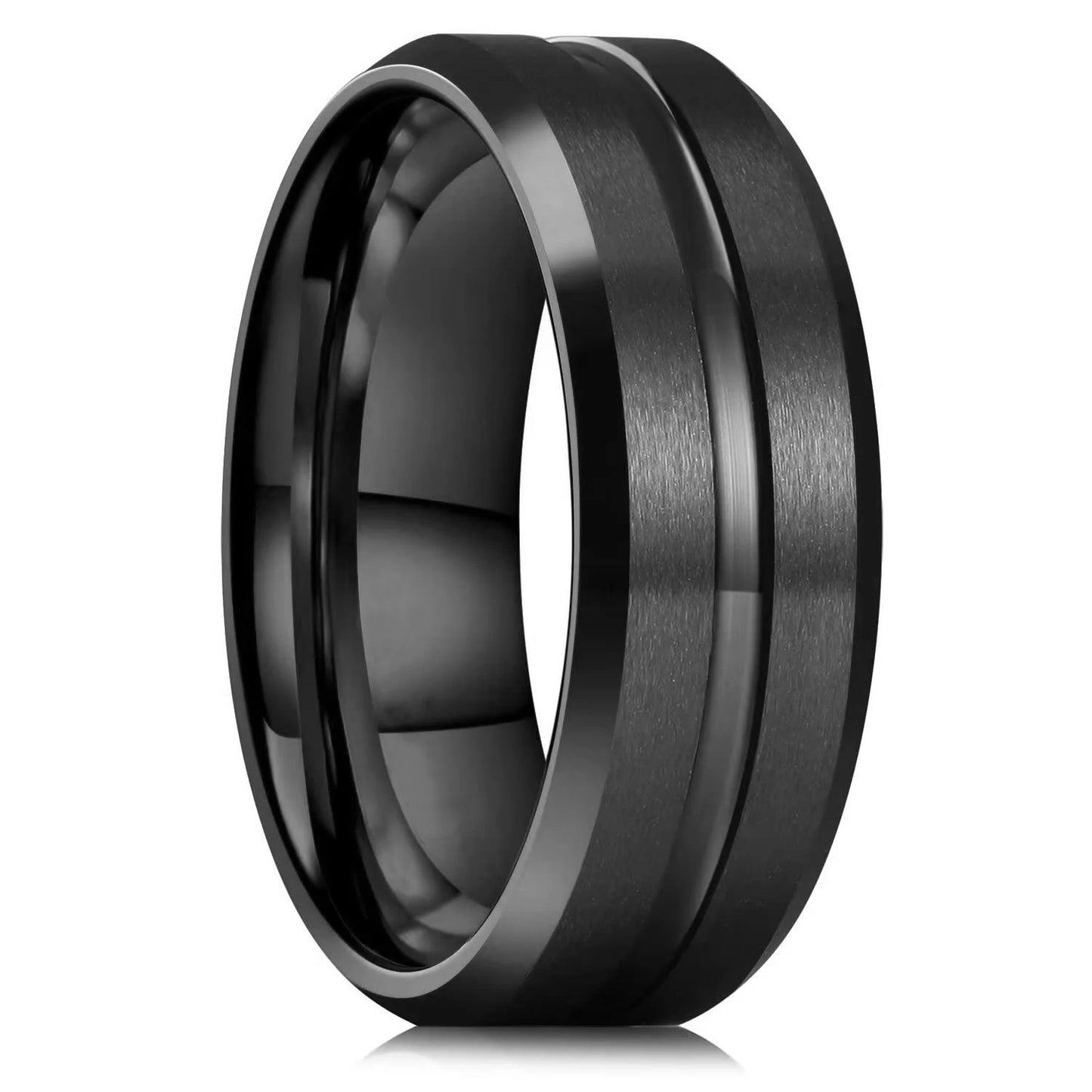 Fashion Men 8mm Rose Gold Color Stainless Steel Rings Double Groove Pattern Promise Rings For Men Wedding Jewelry Accessories
