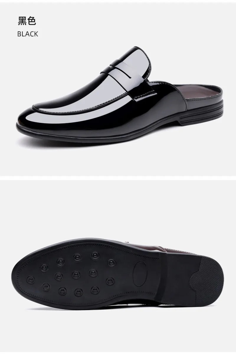 Brand Men's Shoes Luxury Leather Slippers Fashion Baotou Half Slippers for Men Business Dress Slippers Casual Loafers Man Shoes