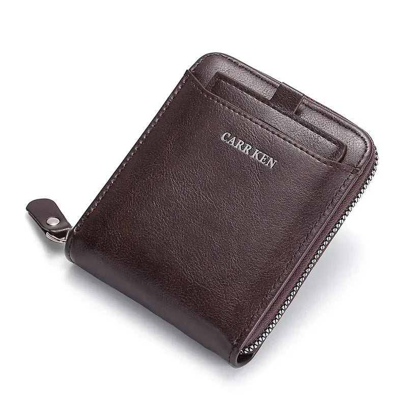 Men's Wallet Made of Leather Wax Oil Skin Purse for Men Coin Purse Short Male Card Holder Wallets Zipper Around Money Bag