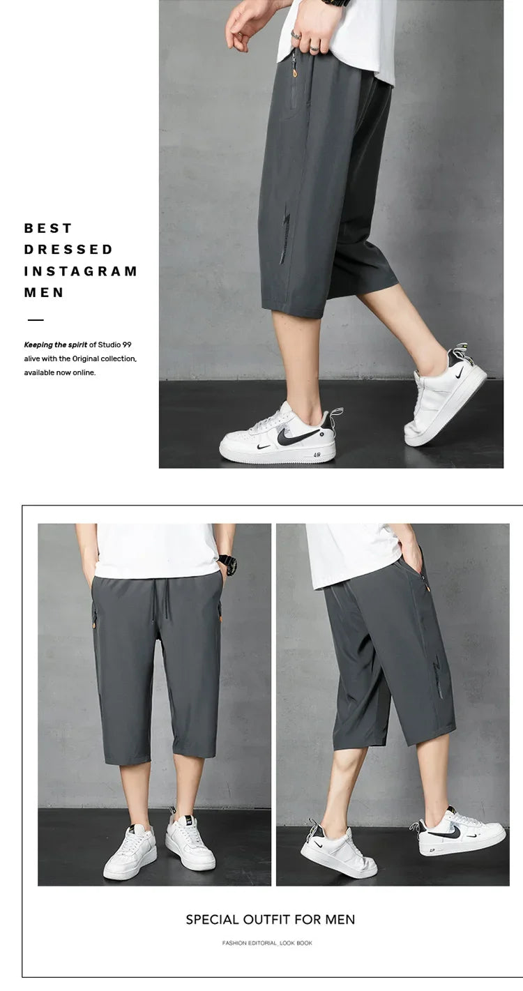 Men's Shorts Summer Thin Soft Cropped Pants Sports Casual Straight Shorts Oversize Sweatpants Quick Drying Jogger