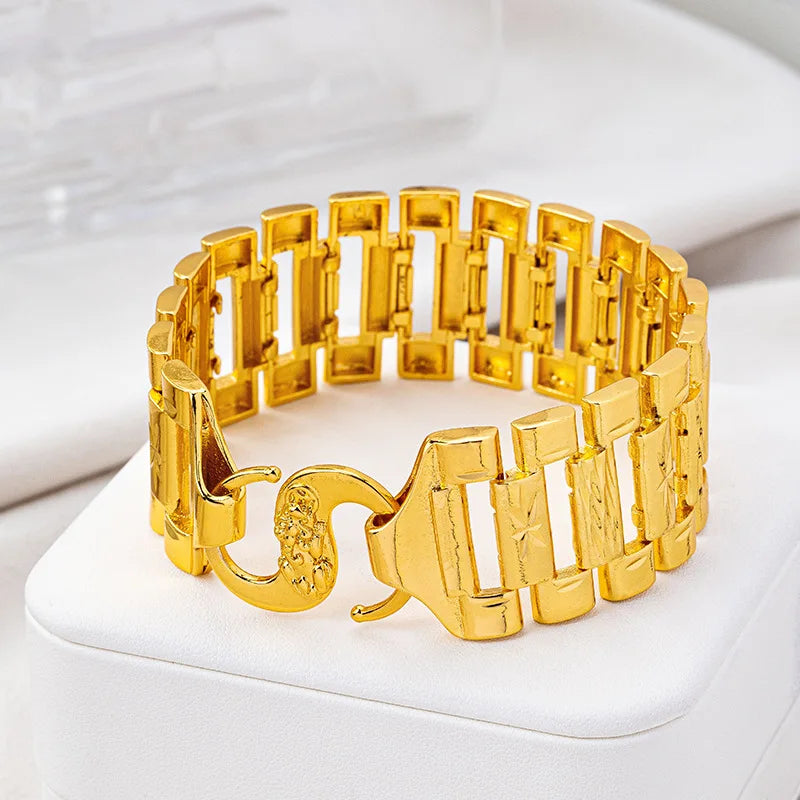 Luxury 24K 9999 Pure Gold real gold Rice Wide Bracelet Men's Tank Bracelet