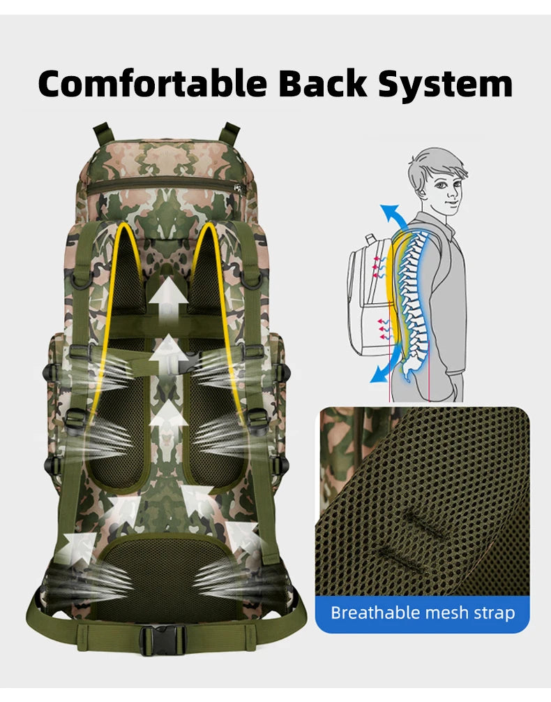 90L Travel Bag Camping Backpack Tactical Hiking Climbing Bags Outdoor Mountaineering Large Sport Bag Men Luggage Molle Rucksack