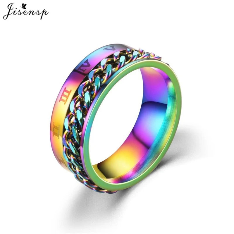 Stainless Steel Rotatable Chain Ring for Couples Jewelry Spinner Fidget Release Anxiety Ring Multifunctional Anillos De Ansiedad