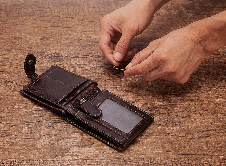 HUMERPAUL Wholesale Wallet for Men Real Leather Slim Tri-Fold Purse with ID Window and RFID Blocking Credit Card Holder