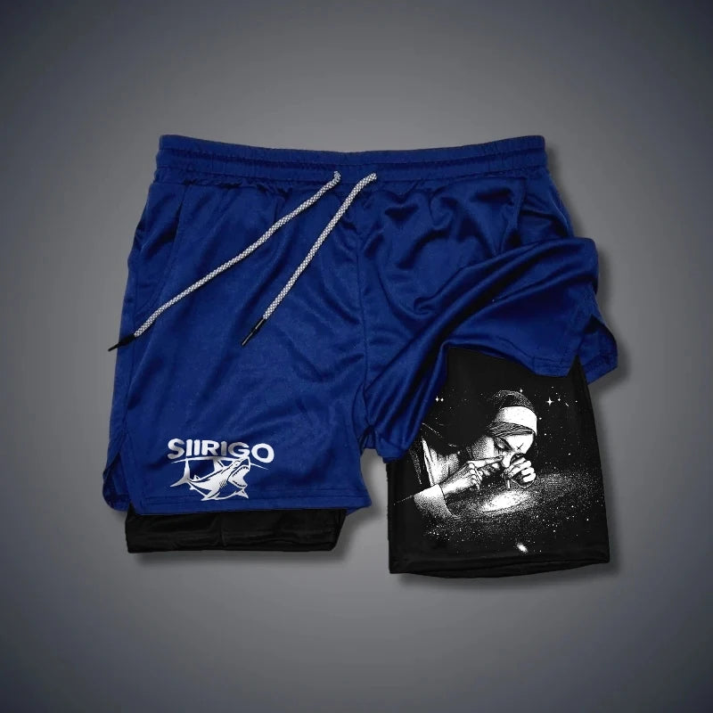 Men's Fitness Shorts Breathable Quick Drying Printed Double-Layer Shorts Summer Sports Casual Training Jogging Shorts XS-3XL