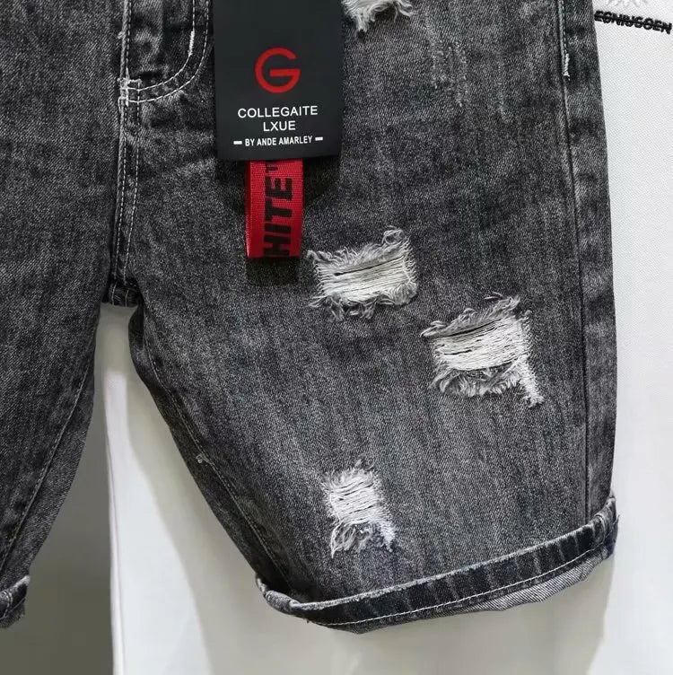 Men's Summer Fashion Hole Ripped Jeans Shorts Capris Casual Gray Beggar Denim Shorts