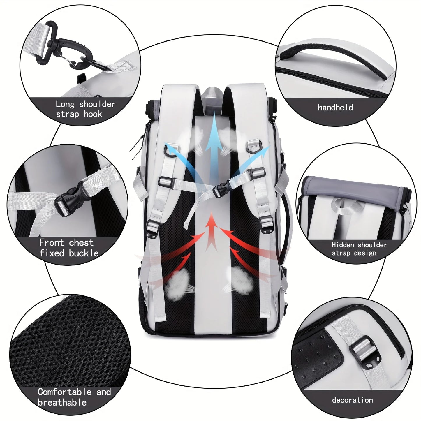 Men's large capacity travel backpack with shoe compartment, 17.3-inch laptop bag, adjustable shoulder strap