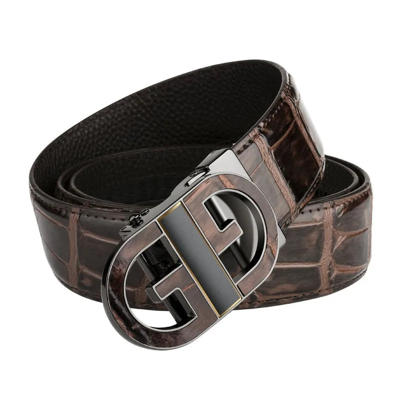 Men's Sleek Automatic Buckle Belt - Genuine FauxwithTextured Square Pattern, Black, Simple & Stylish DesignforCasual Attire