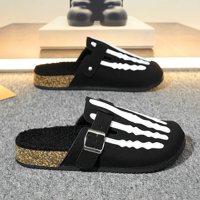 Men's Slip-On Slippers, Skull Print Design, Casual Backless Mule Sandals, Suitable for Indoor/Outdoor Wear, Minimalist Street Style, Daily Walking and Casual Comfortable Slippers