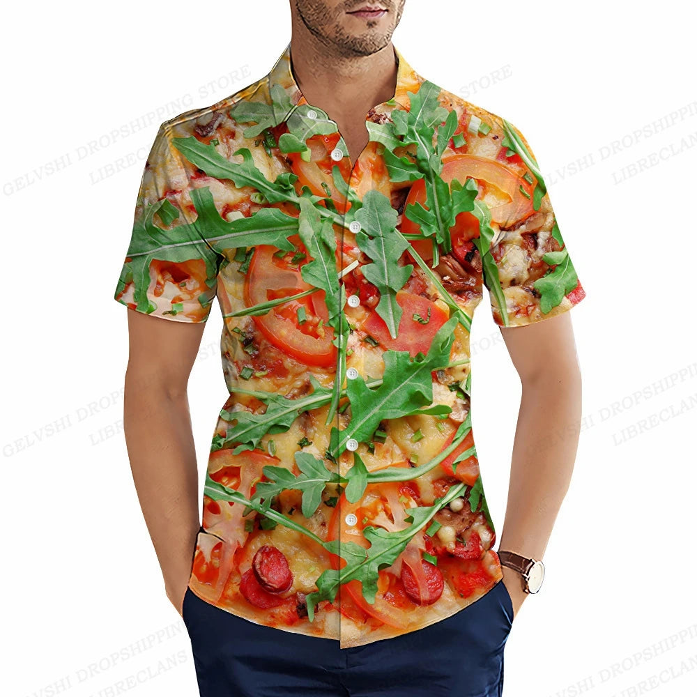 Foods Sausage Shirts Men Women Fashion Shirts Hawaiian Casual Beach Blouse Cuba Camisa Turn Down Collar Funny Chips Shirt Boy