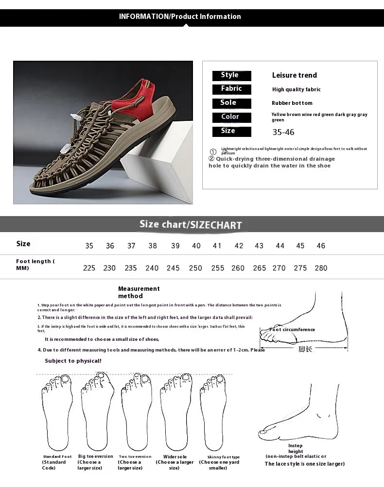 Men's braided casual outdoor sandals oversized sandals summer breathable oversized traceable shoes Roman sandals design Logo