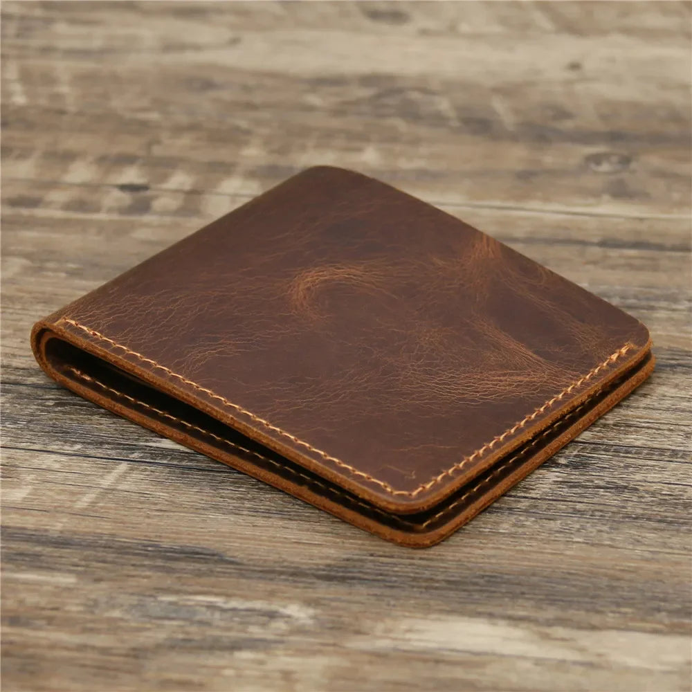 Men's Crazy Horse Leather Wallet, Genuine Leather Wallet, Card Bag, Simple Retro European and American Style, Mens Purse