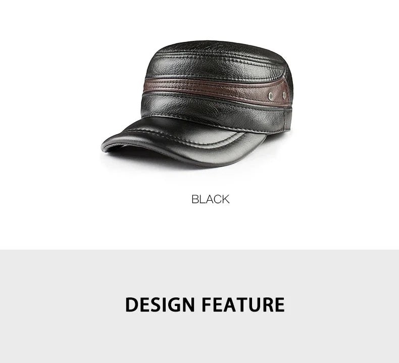 Adjustable Size Leather Baseball Cap Men's Winter Hat New Thicker Warm Cowhide Simple Fashion Male Bone Snapback Dad's Hats