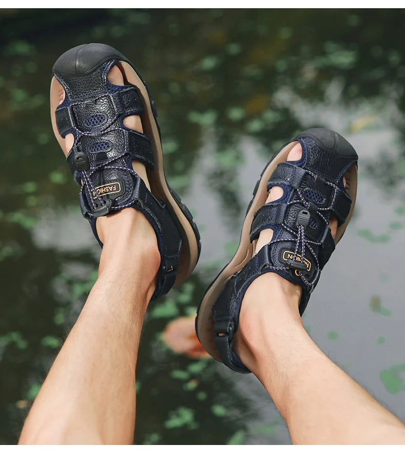 2025 Summer Men Sandals Leather Mens Casual Shoes Breathable Outdoor Sandals for Men Beach Shoes Slippers Fashion Roman Shoes