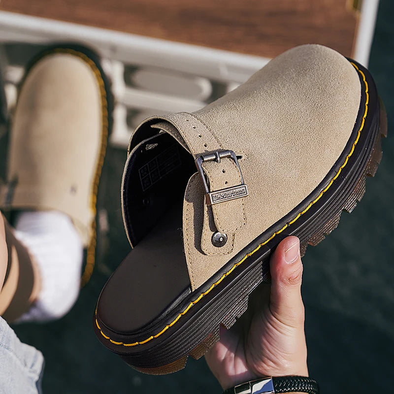 Summer Half Slippers for Men Non Slip Beach Shoes Classic Clogs Shoes Men's Slippers Fashion Big Leather Casual Slippers
