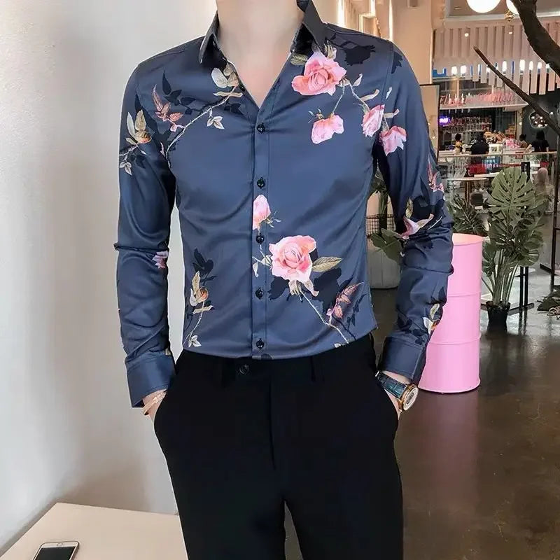 Shirts For Men White With Print Man Shirt Long Sleeve Printed New In Collar Asia S Korean Popular Clothes Trend Original Tops