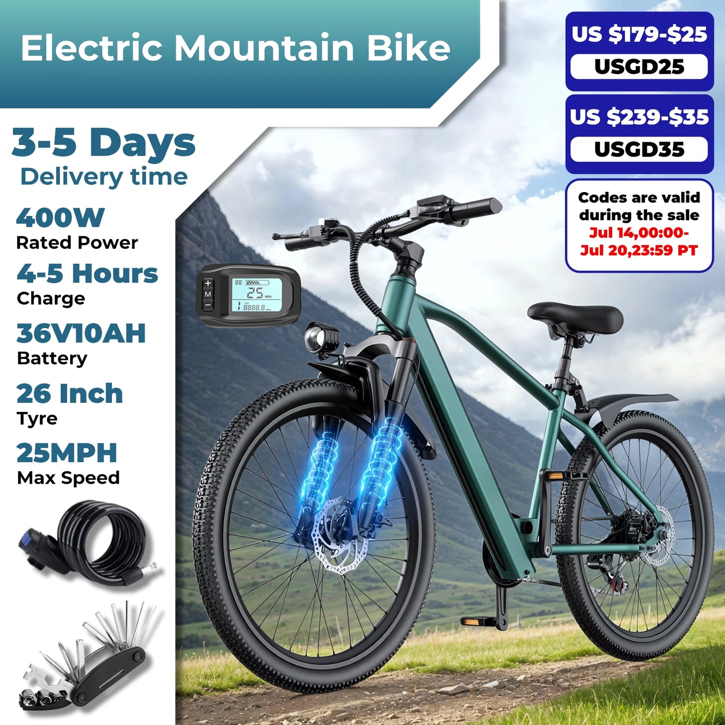 Electric Bike for Adults with Peak 500W Brushless Motor, 40Miles 25MPH Commuting Electric Mountain Bike with 360Wh Removable B