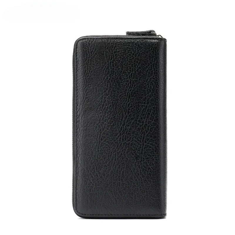 Leather long wallet men's top layer cowhide black business wallet horizontal square hand-held bag