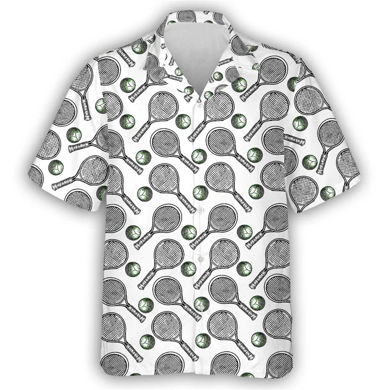 Tennis Lover Shirts For Men Clothes Fashion Sport  Beach Shirt Casual Female Lapel Blouse Hawaiian Ball Club Unisex Button Tops