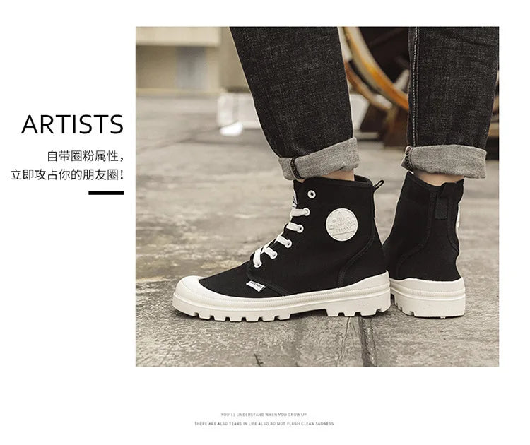 New Fashion High-top Mens Boots Outdoor Comfortable Mens Casual Boots Jungle Mountaineering Men Shoes Wide Bottom Platform Boots