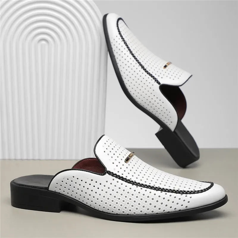 Men's Yellow White Black Half Slippers Driving Shoes 2025 New Casual Patent Leather Mules Loafers Zapatos Hombre