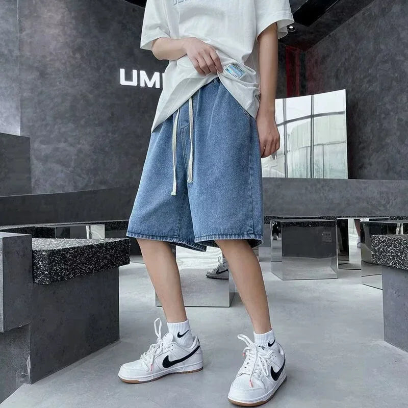 Men New Casual Shorts Male Summer Fashion Straight Leg Five Quarter Loose Fit Denim Pants High Street Wide Leg Baggy Pants