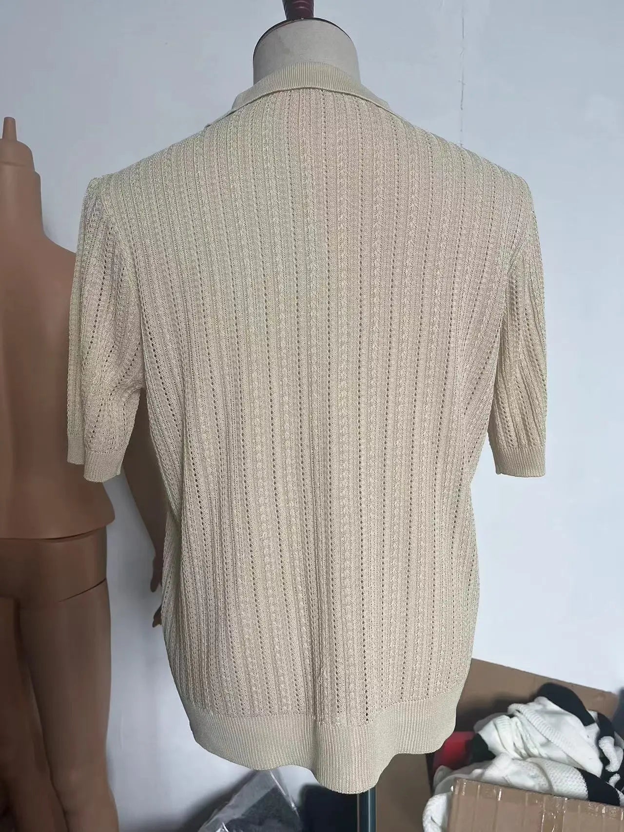 Men Knitted Shirt Short Sleeve Tee Lapel Shirt Male Summer Lapel Cardigan Breathable Single Breasted Knitted Top