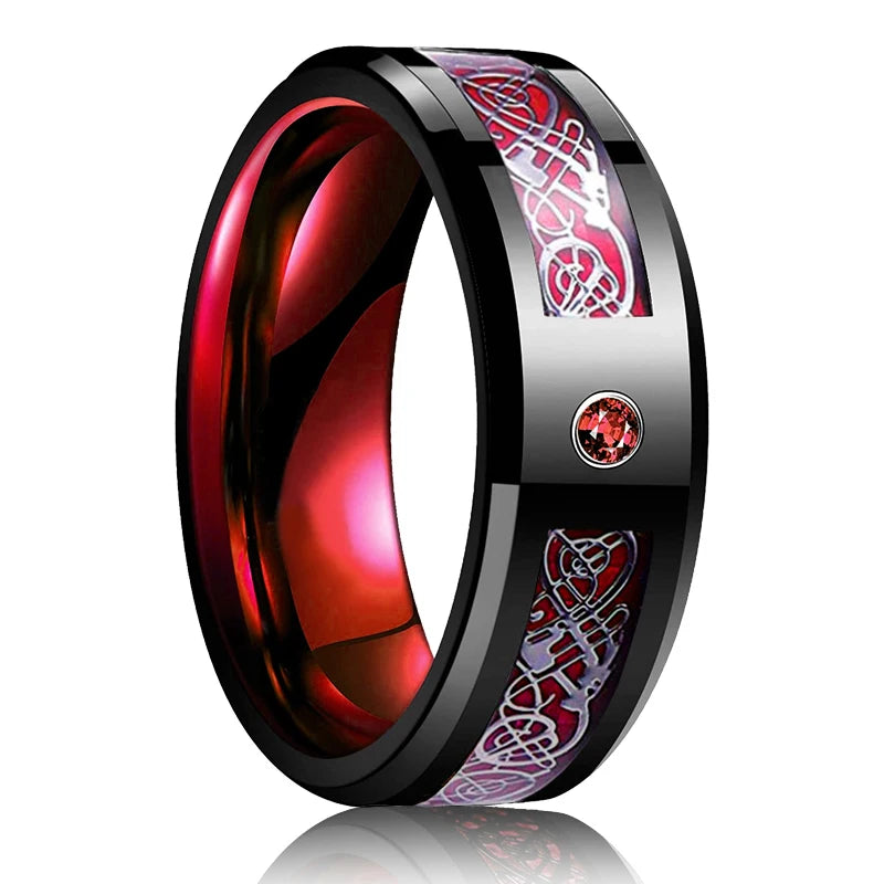 Fashion Men 8mm Rose Gold Color Stainless Steel Rings Double Groove Pattern Promise Rings For Men Wedding Jewelry Accessories