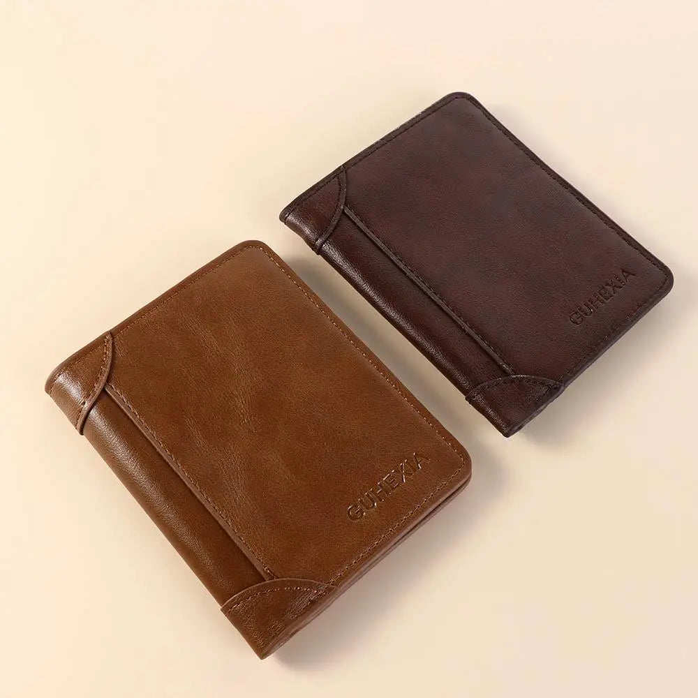 Leather 2 Fold Wallets Urban Recreational Style Soft Men's Short Wallet Multifunction Solid Color Male Leather Purse Shopping