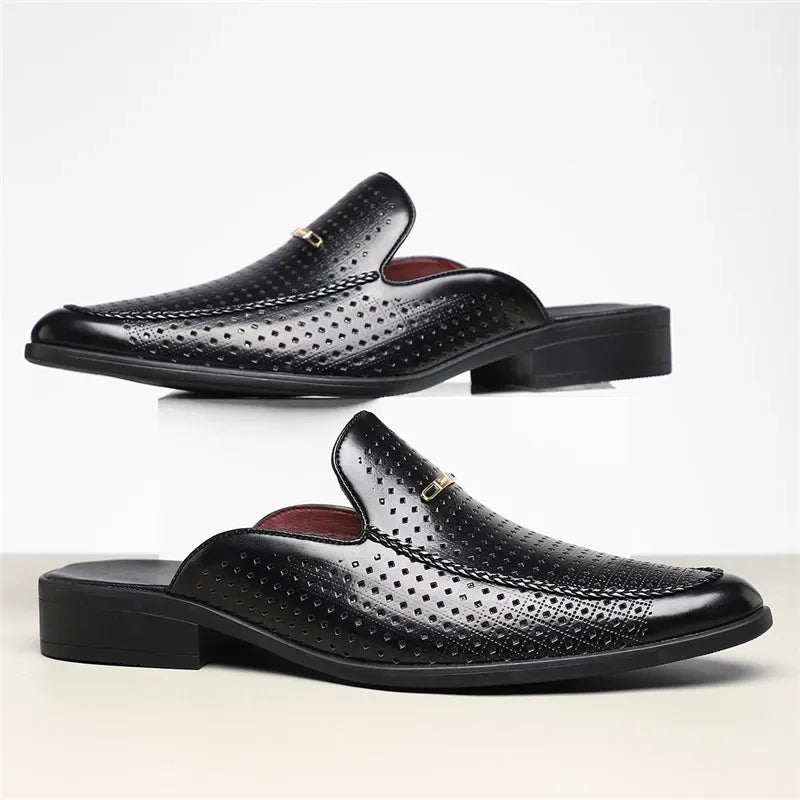 Men's Yellow White Black Half Slippers Driving Shoes 2025 New Casual Patent Leather Mules Loafers Zapatos Hombre