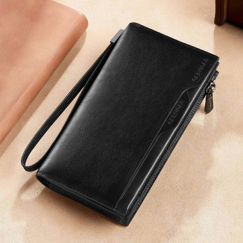 New Men's Genuine Leather Wallet Long Cowhide Handbag Travel Lightweight Minimalist Large Capacity Anti-Theft Gradient Yellow Br