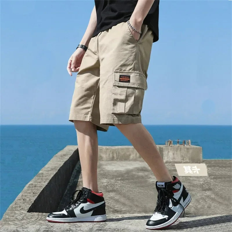 Men Trend Cargo Shorts Men's Letter Print Pocket Shorts Summer New Fashion Casual Straight Shorts Male ropa hombre