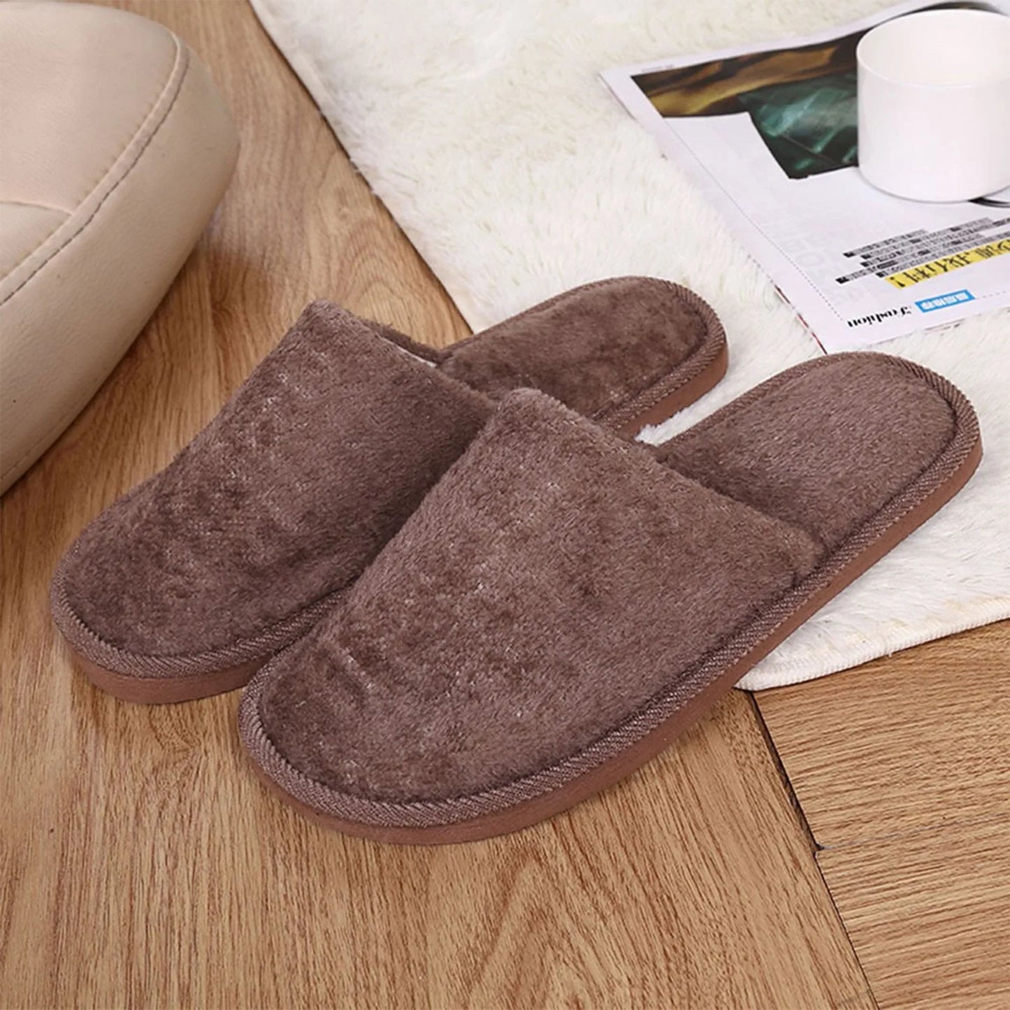 Men's Winter Slippers Warm Bedroom Plush Shoes Home Floor Soft Indoors Thin Velvet Solid Color Non Slip Half Drag Slipper