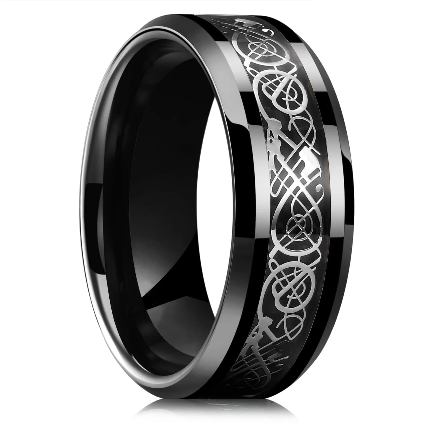 Fashion Men 8mm Rose Gold Color Stainless Steel Rings Double Groove Pattern Promise Rings For Men Wedding Jewelry Accessories