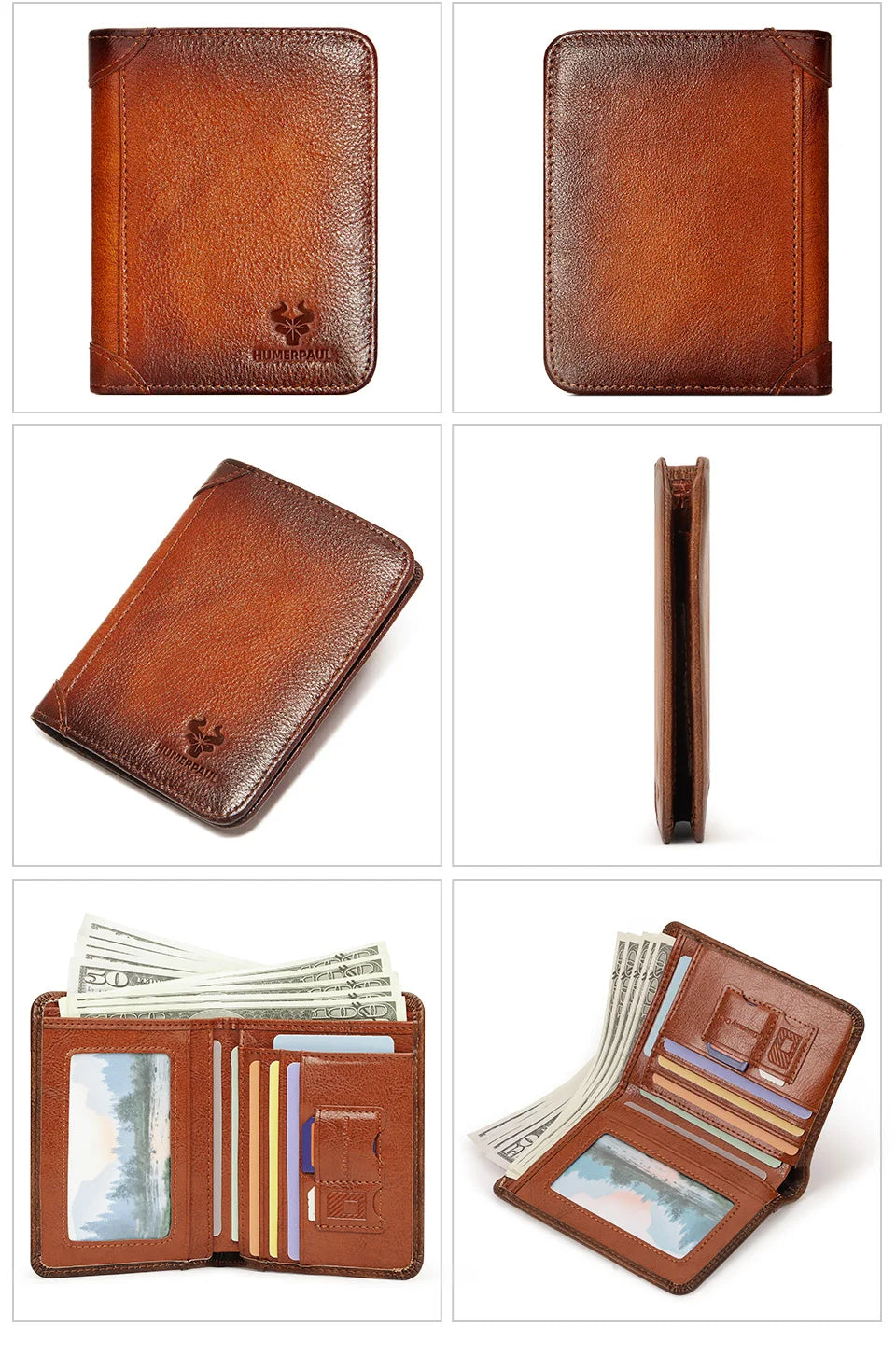 HUMERPAUL Slim Soft Real Leather Wallet for Men RFID Blocking Bifold Multi-card Card Holder ID Purse Male Thin Front Pocket