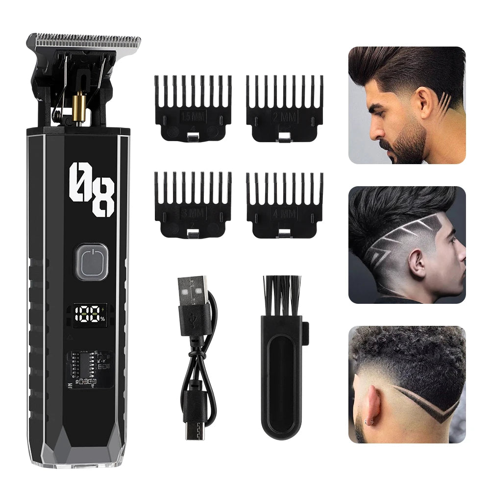 Men's Hair Clipper Cordless Hair Trimmer Beard Trimmer Rechargeable Hair Cutting Grooming Kit with LED Display Professional Barb