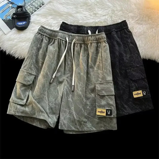 Working Shorts Men's 2025 New Summer Trendy American Functional Pants Loose Straight Five-point Pants Short Shorts for Man Jeans