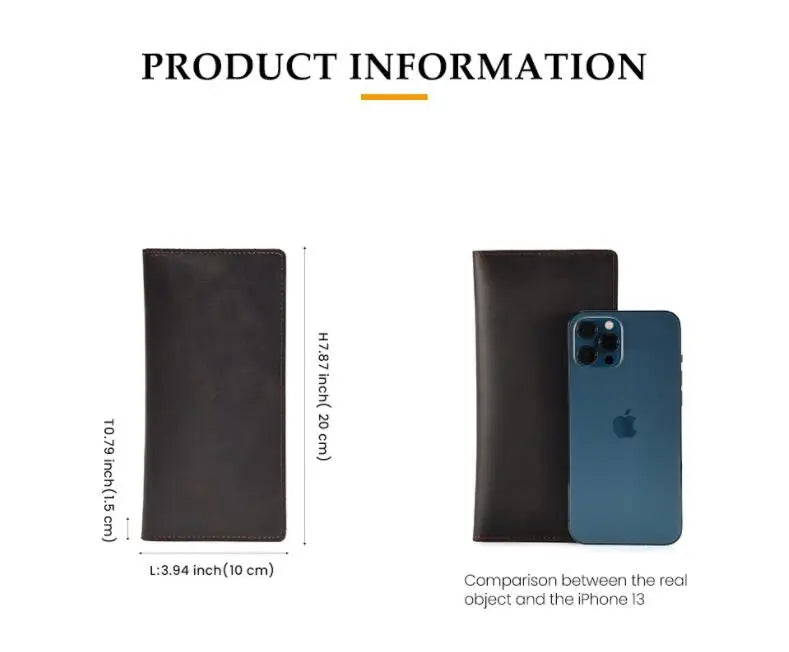 Man 100% Real Cow Leather Wallet Long Billfold Credit Card Holder Purse for Men Outfits Birthday Gift