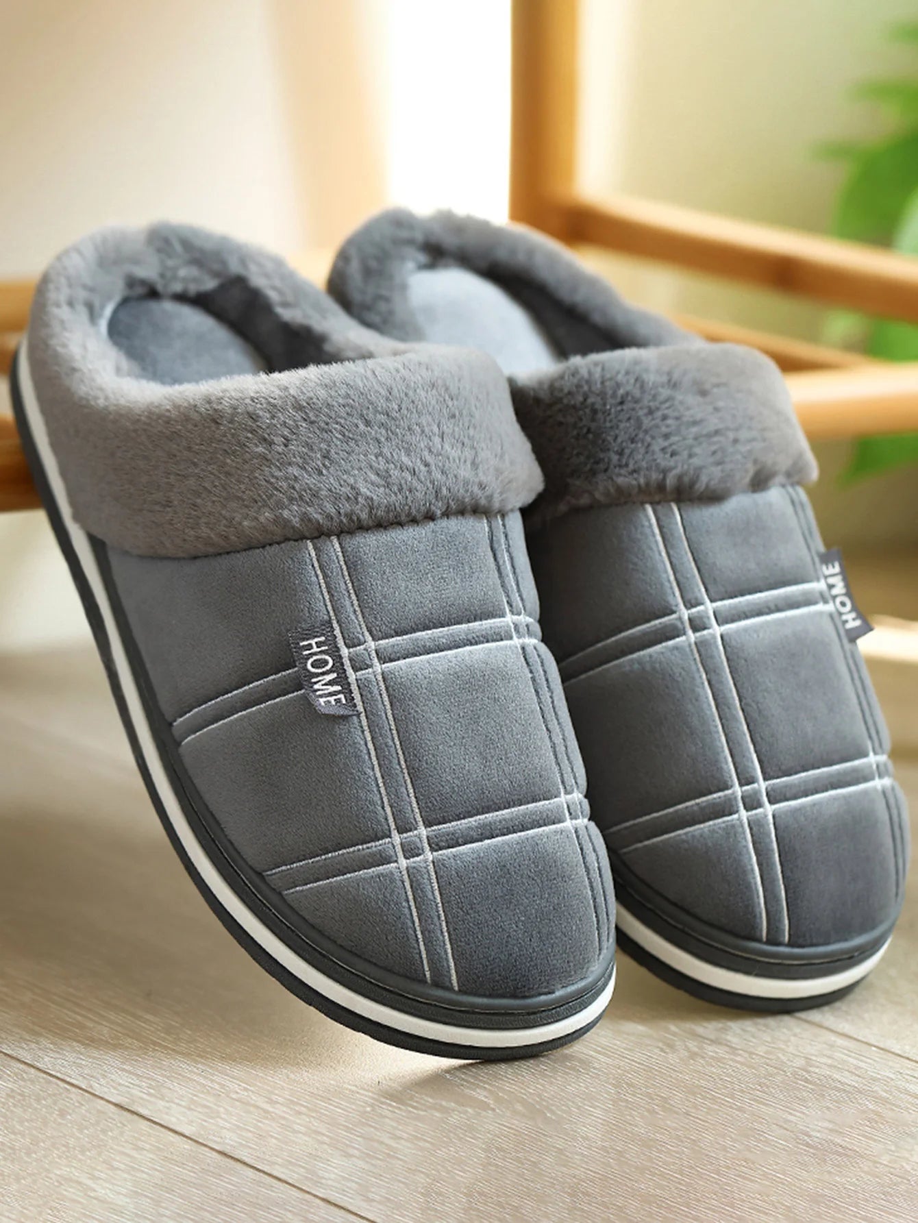 House slippers for men Plaid Warm Soft Comfortable Non Slip Living room Shoes Sturdy Sole Big Size 40-50 Home slippers