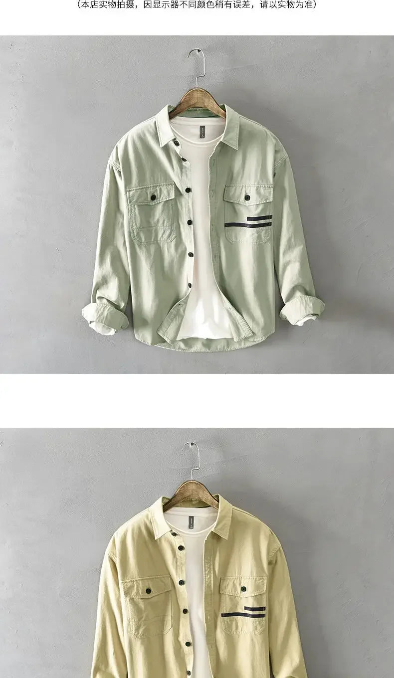 Brand Long-sleeved Shirts for Men in Spring and Autumn Hong Kong Style Casual Jackets Light and Mature Style Loose and Versatile