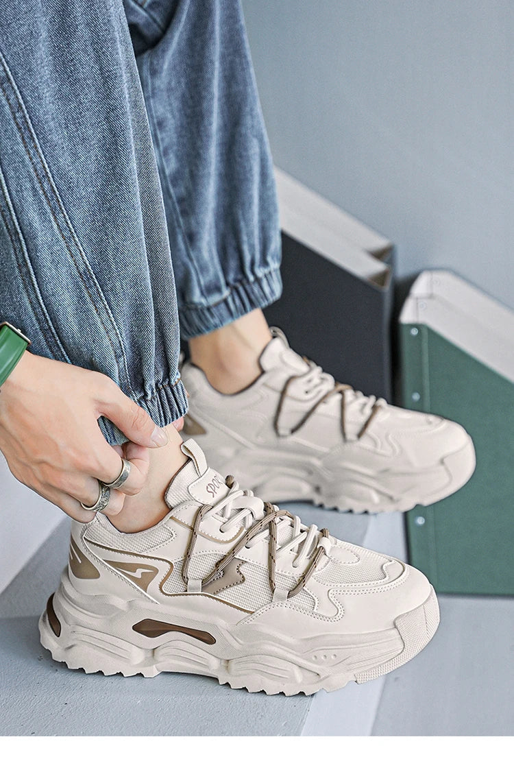 Men Sneakers 2025 Autumn New Mesh Breathable Running Sport Shoes Light Soft Thick Sole Hole Man Casual Shoes Athletic Sneakers