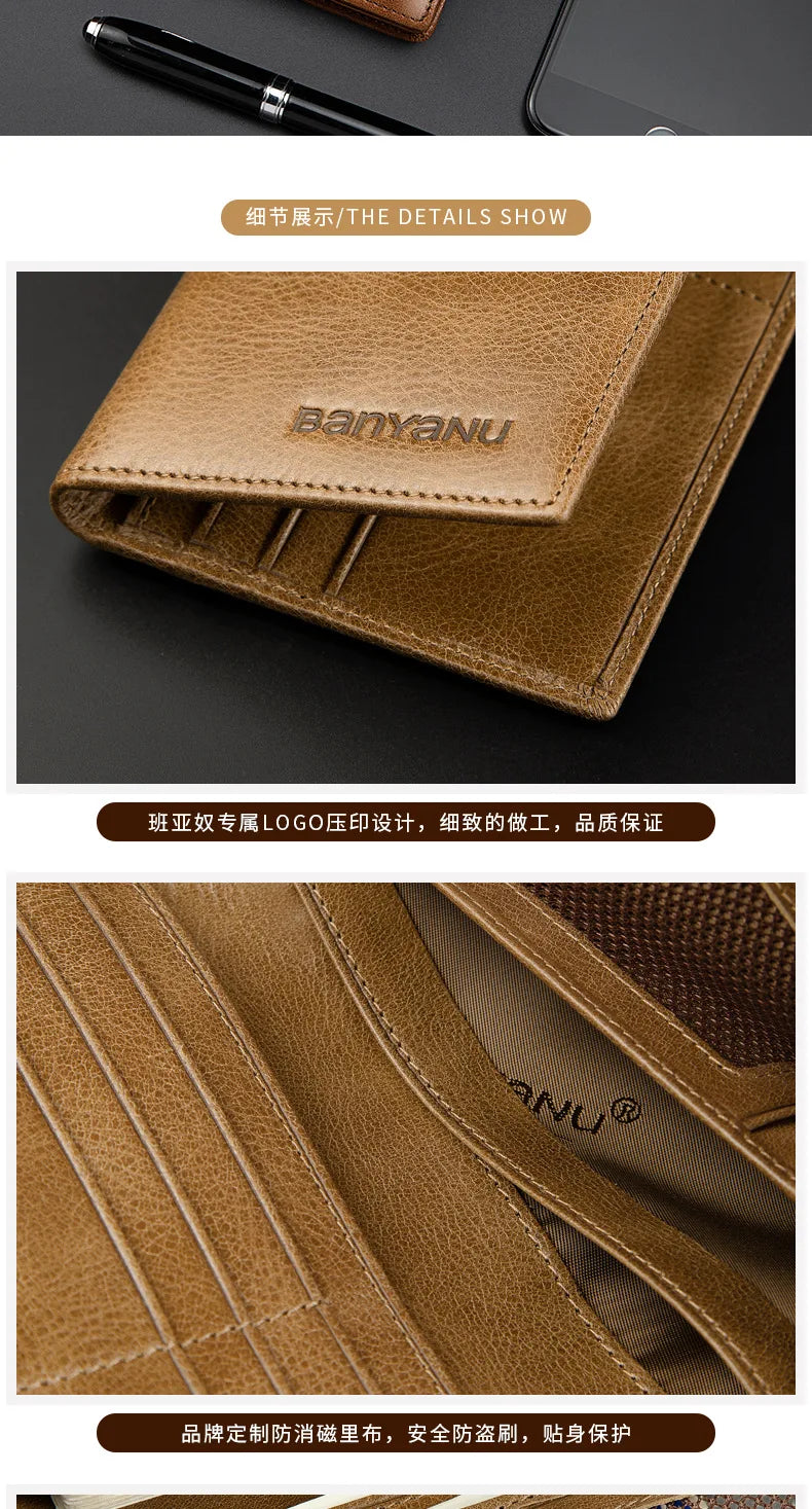 Banyanu Leather Factory Wallet Men's Long Leather Ultra Thin Anti theft Brushed Leather Wallet with Zipper Leather Wallet