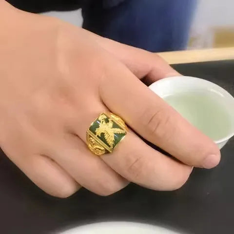 Men's Eagle Ring Embedded Agate Imitation Gold Plating Sand Gold Live Broadcast Ring Geometric Style Retro Fashion Jewelry