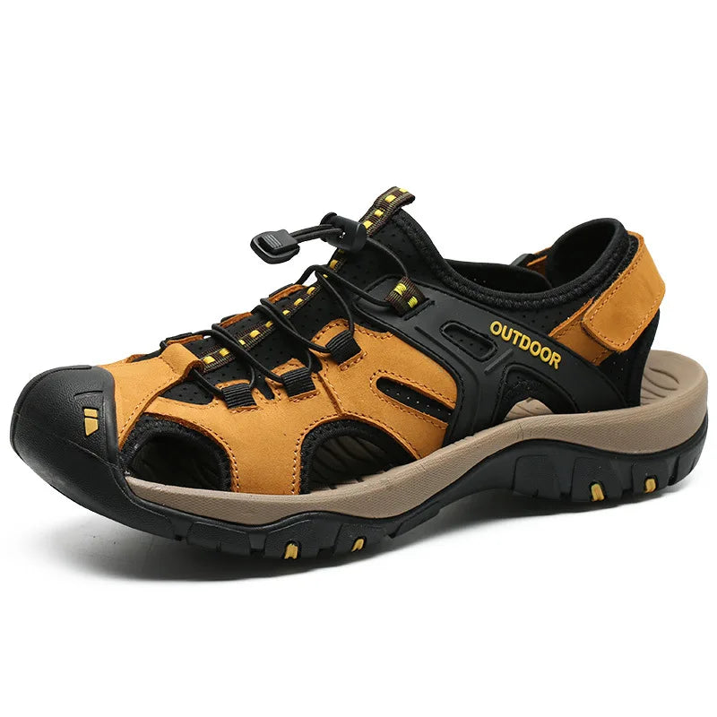 Summer Men's Slippers -Thick Soled Anti-Slip lace-up Slides Indoor & Outdoor Beach Sandals,Casual Comfortable Durable Footwear