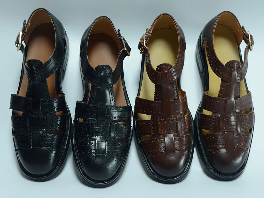 Luxury Designer Men's Summer Sandals Genuine Leather Brogue Carving Man Shoes Formal Events Social Buckle Strap Men Slippers